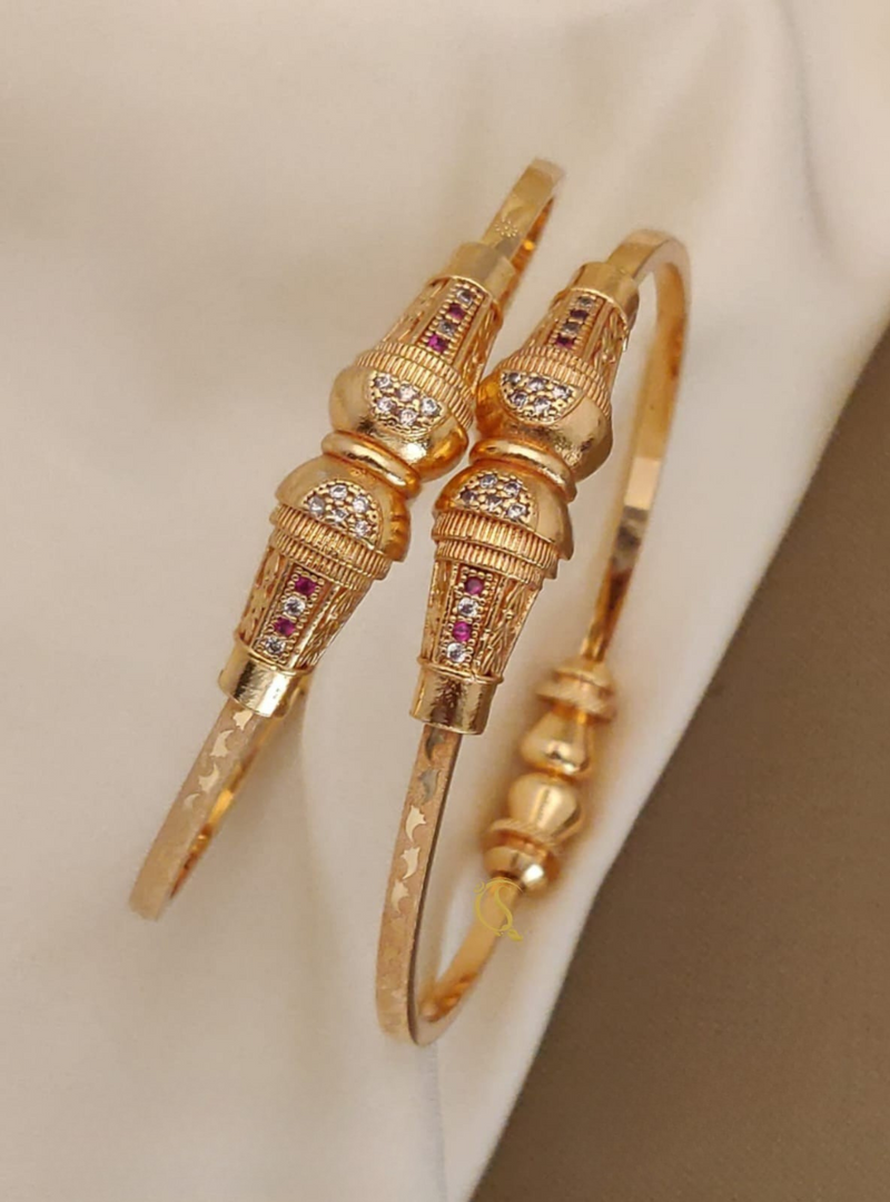 🌺 Temple Charm Gold Bangles (Set of 2)