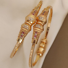 🌺 Temple Charm Gold Bangles (Set of 2)