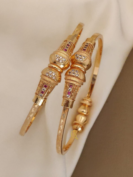 🌺 Temple Charm Gold Bangles (Set of 2)