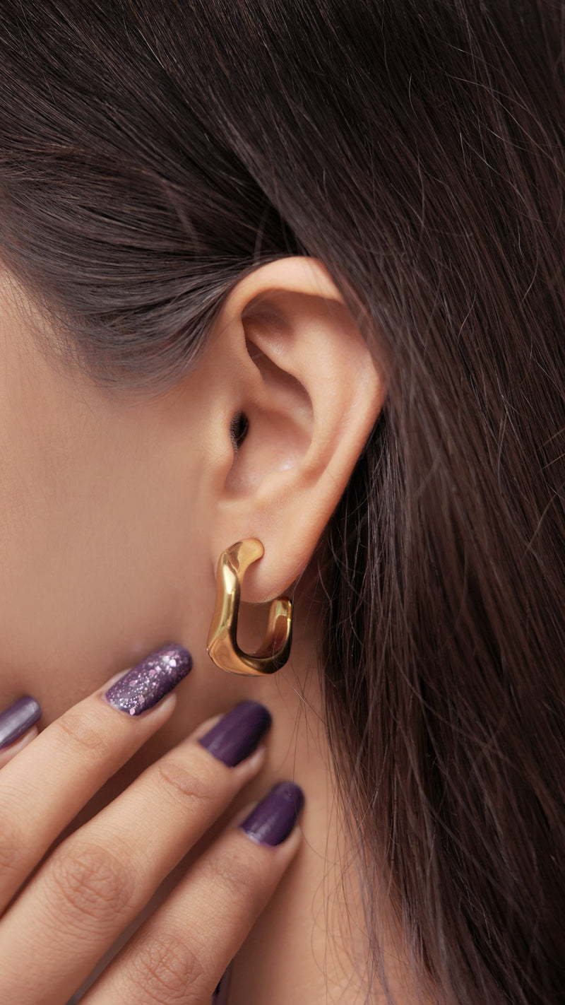 Twisted Gold-Black Hoop Earrings