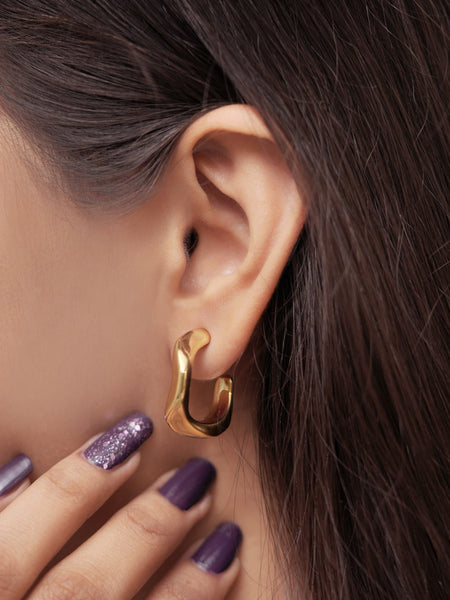 Twisted Gold-Black Hoop Earrings